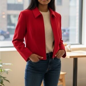 Vintage Sag Harbor women red long sleeve collar zip up pockets wool size 16